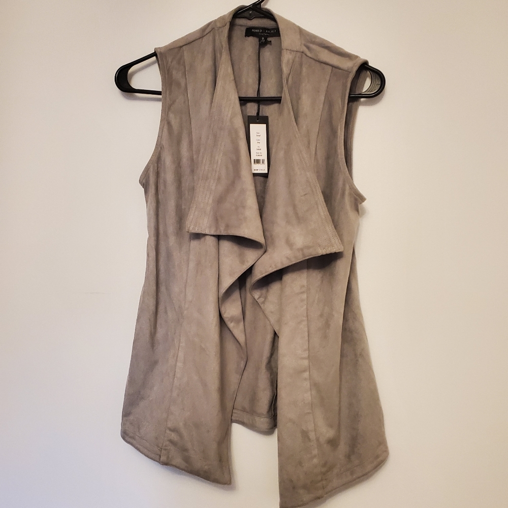 NWT gray suede waterfall vest
